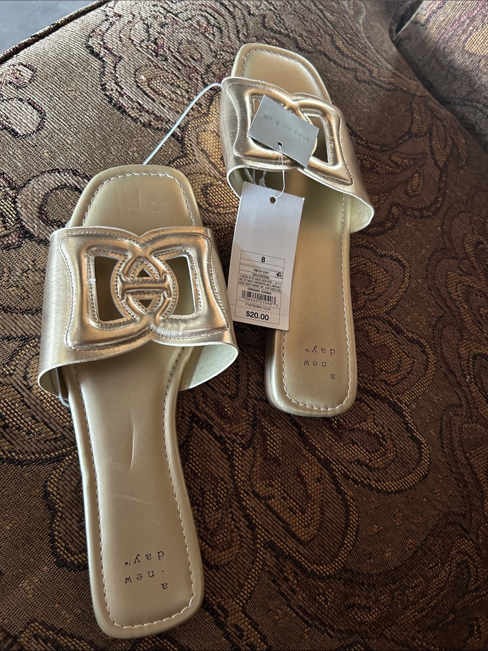 a new day Metallic Gold Slide Mules with Interlock Accent